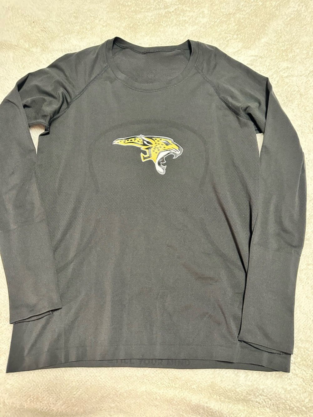 lululemon athletica Black Long-Sleeve Crew with Yellow Leopard Logo